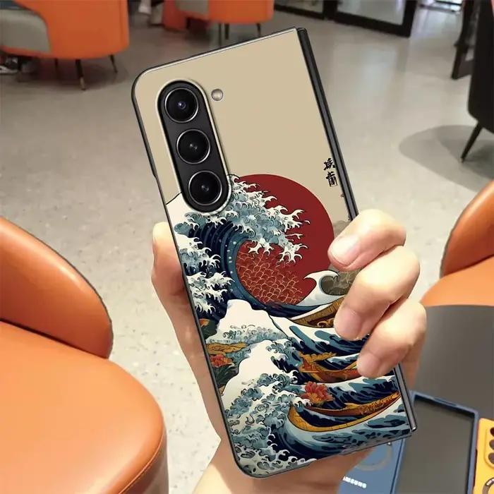 Coque arrière créative motif vagues océaniques pour Samsung Galaxy Z Fold 7 6 5 4 3 ZFold3 ZFold4 ZF