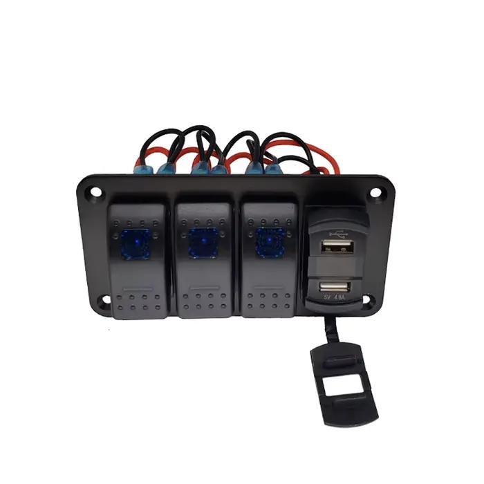 Voltmètre numérique avec interrupteur à bascule pour voiture, double Port USB, sortie 12V, 12V/24V, 