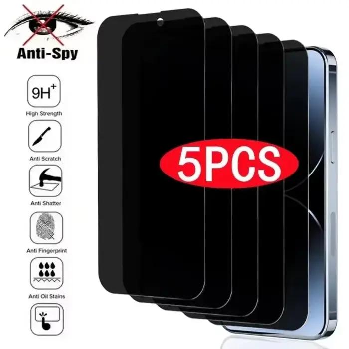 NNBILI Lot de 5 films de protection d'écran anti-espion en verre trempé pour iPhone 14 11 12 13 15 1
