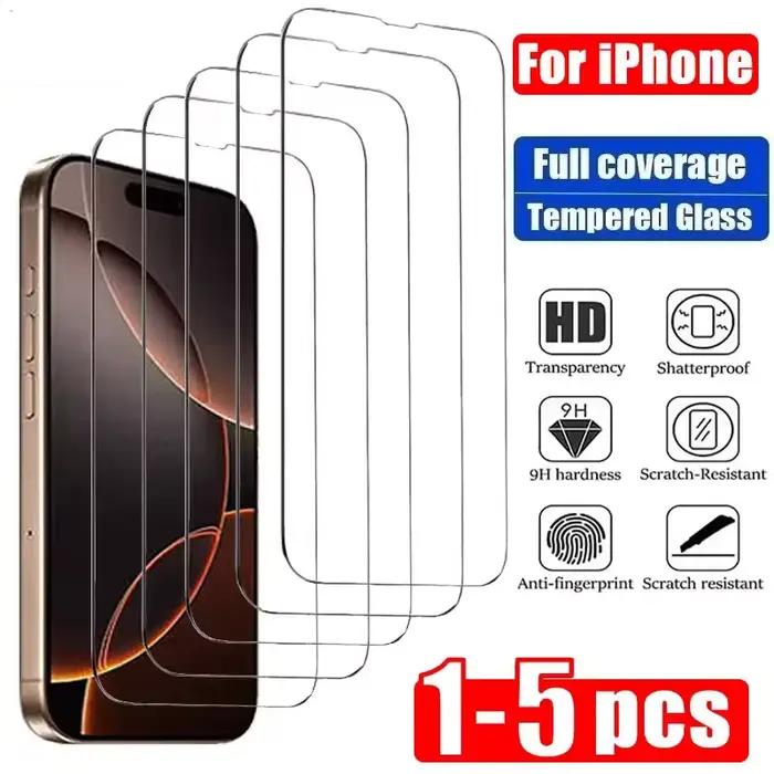 1-5 pièces verre trempé définition HD pour iPhone 17 14 13 12 11 16 15 Pro Max 12 13 X Xs Max XR pro