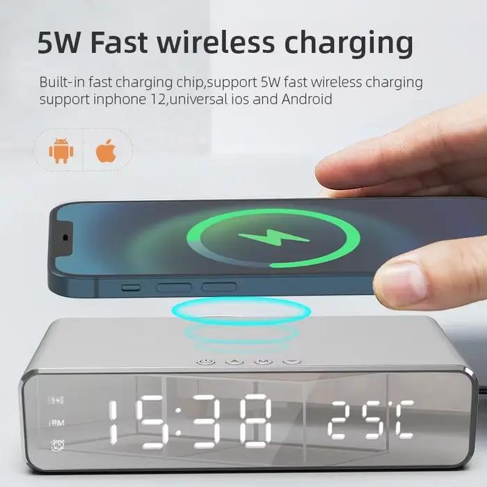 Chargeur sans fil pour iPhone et Samsung, réveil numérique LED, charge rapide, écouteurs Therye.com, chargeurs de téléphone, station S6