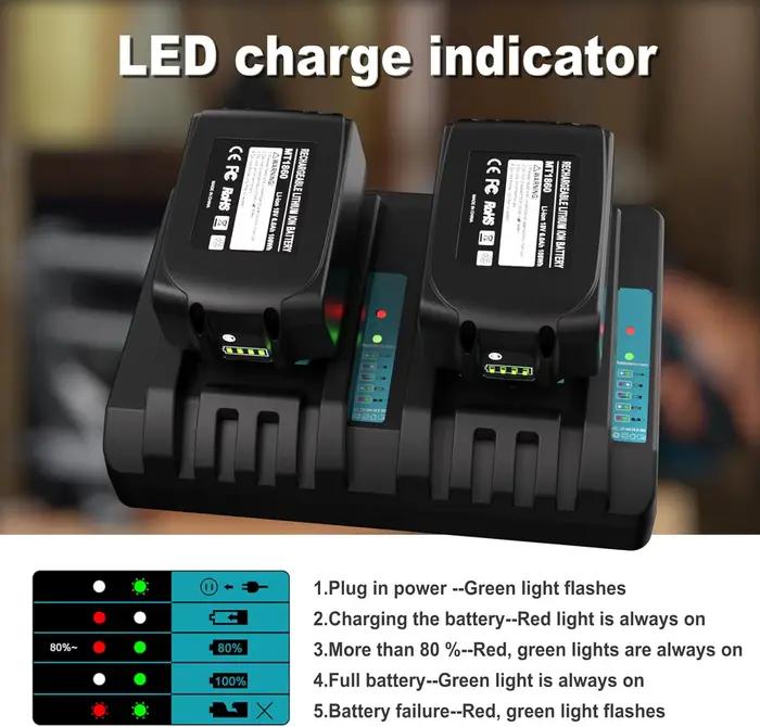 Chargeur de batterie double port 18V DC18RD pour batterie lithium-ion Makita 14.4V-18V BL1815 BL1820 BL1830 BL1850 BL1860 BL1840 BL1430