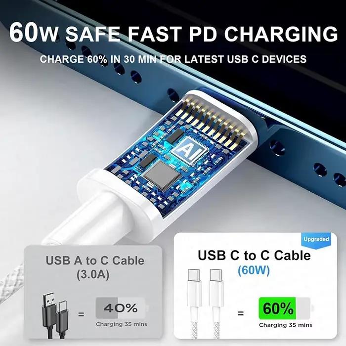Apple D'origine PD 60W Charge Rapide Chargeur Câble Pour iPhone 17 16 15 14 13 12 11 Pro Max X XS XR 8 Plus USB Type C Lightning Câble de Charge