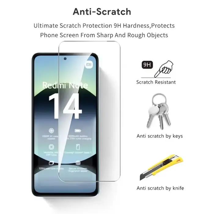 Protecteur d'écran en verre trempé pour Xiaomi Redmi Note 14 14S 13 12 11 10 9 Pro 4G 5G 9S 11S 12S 10S, anti-rayures, anti-éclats, anti-empreintes digitales, compatible avec plusieurs modèles, pour protéger votre écran et le garder propre et brillant