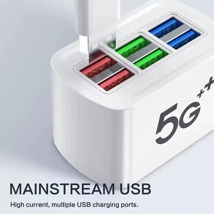 Multiprise 6 ports USB universelle à charge rapide, adaptateur de chargeur de téléphone avec prises EU/US, rallonge électrique, prise de table