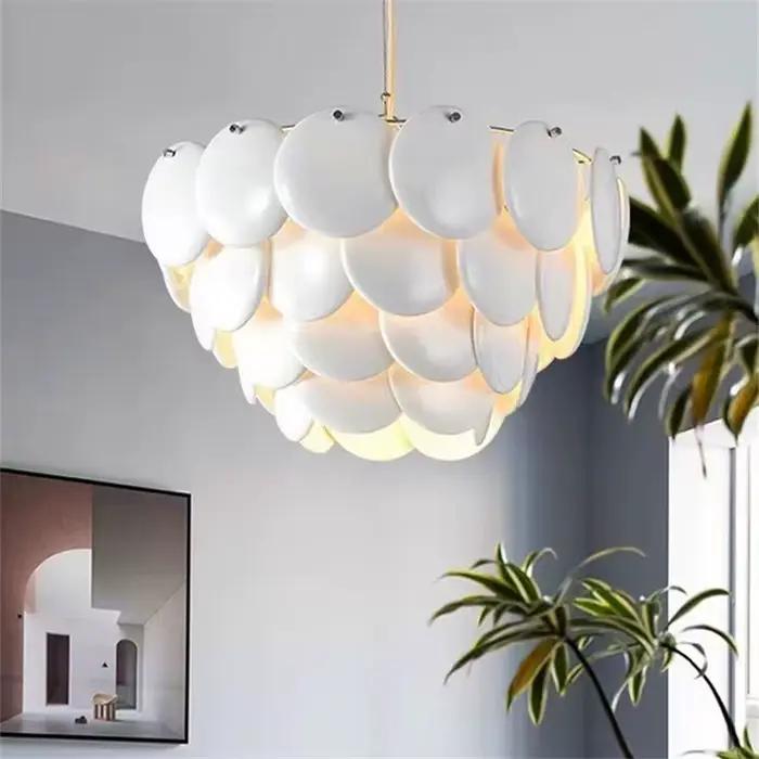 Lustre en verre blanc au design danois, lampe suspendue à anneau en céramique rétro français, éclairage nordique simple pour salon, salle à manger, îlot