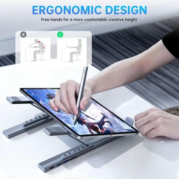 Support pour ordinateur portable avec ports USB, Hub USB C 8 en 1, support de refroidissement ventilé, support portable pour ordinateur portable, pour le travail à domicile, le jeu