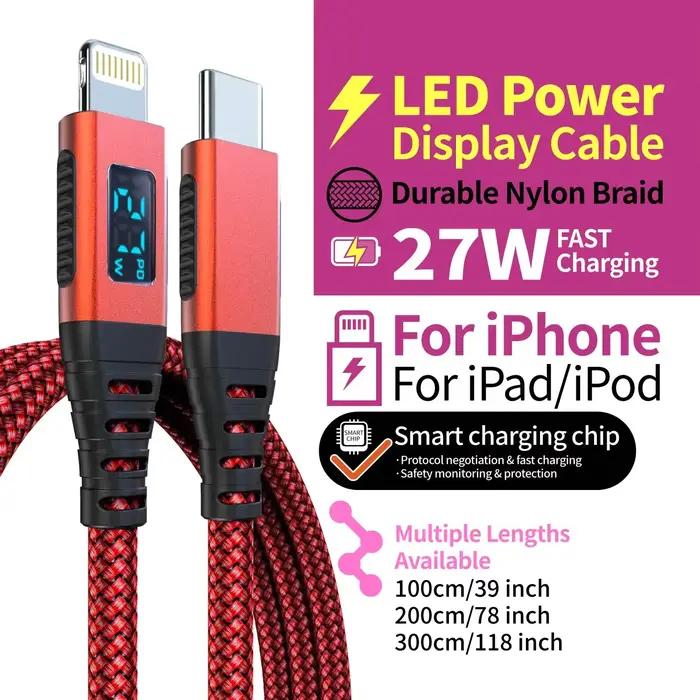 Câble de chargeur iPhone 6FT [certifié MFi] USB C vers Lightning, nylon tressé, charge rapide pour iPhone 14/13/12/11/SE/X/iPad - Rouge