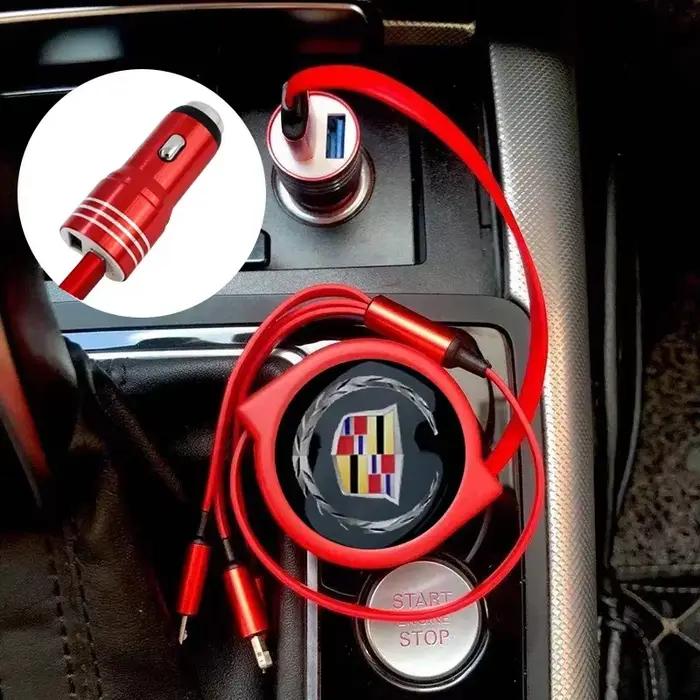 Câble de chargement rapide 3 en 1 pour téléphone portable et voiture multifonctionnel Blanc Gris Rouge Noir pour Cadillac ATS BLS CT4 CT5 CT6 CTS ESCALADE EXT SLR SLS SRX STS XLR XT4 XT5 XT6 XTS