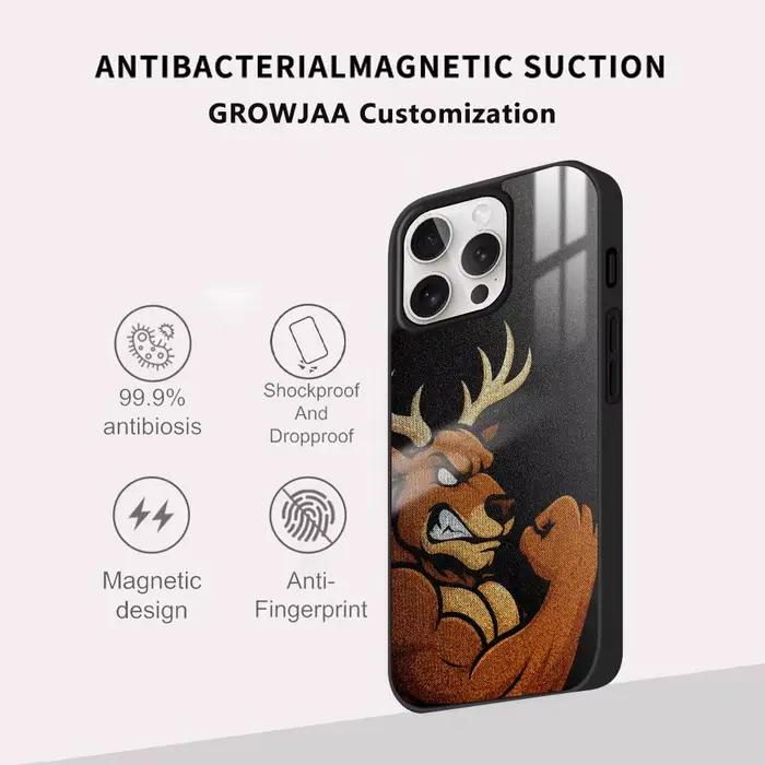Coque de téléphone avec animaux amusants, élan, rhinocéros, pour iPhone 16 15 14 13 12 11 Pro Max Plus, Mini miroir Magsafe, couverture magnétique sans fil