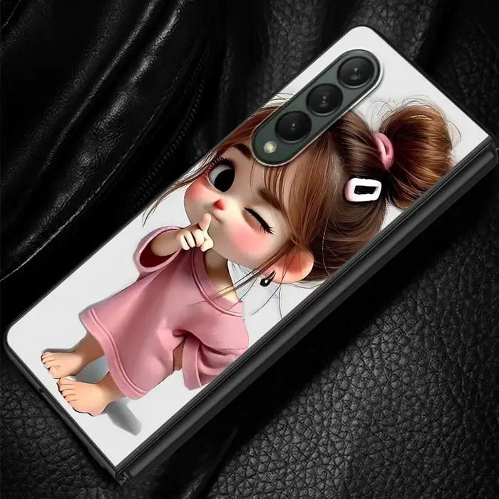 Coque pour Samsung Galaxy ZFold7 ZFold4 ZFold3 Z Fold 7 6 5 4 3 ZFold5 ZFold6 couverture arrière de téléphone dessin animé fille