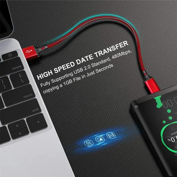 Câble USB-C, câble de charge rapide pour téléphone, cordon de charge en nylon, 25 cm, extra long, transfert de données portable