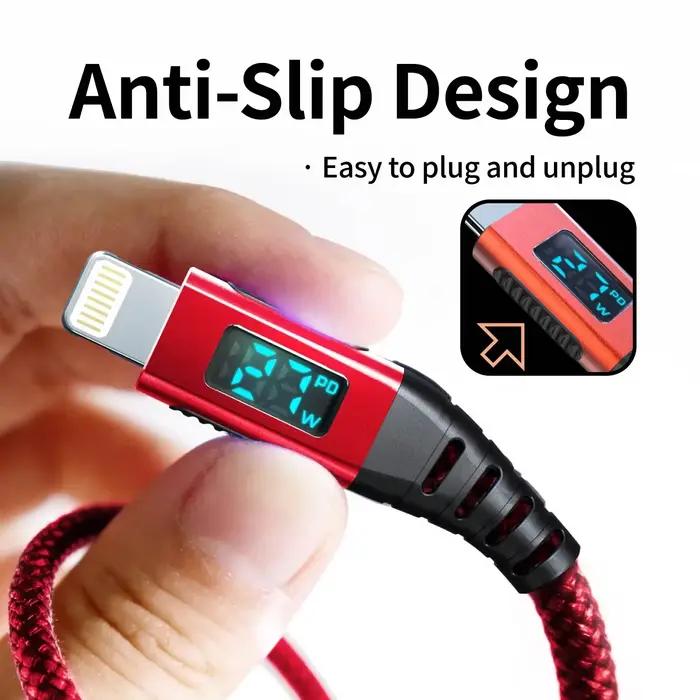 Câble de chargeur iPhone 6FT [certifié MFi] USB C vers Lightning, nylon tressé, charge rapide pour iPhone 14/13/12/11/SE/X/iPad - Rouge