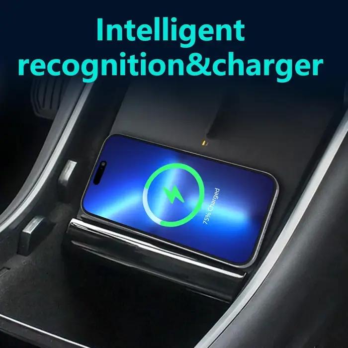Chargeur sans fil pour Tesla Model 3 (avant juin 2020) compatible iPhone 15 Pro Max, charge rapide 15W, installation facile, tapis de console