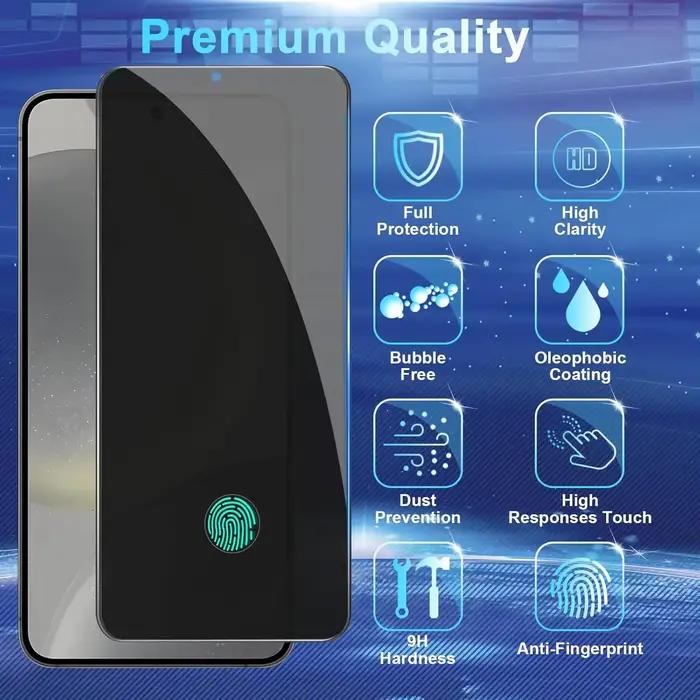 Film en verre trempé anti-espion pour Samsung Galaxy S24/S25 avec cadre facile à installer pour une utilisation privée sans inquiétude