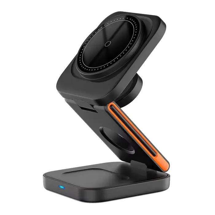 Station de charge pliable 3-en-1 avec support de chargeur sans fil magnétique rapide pour iPhone 17 16 15 14 13 12