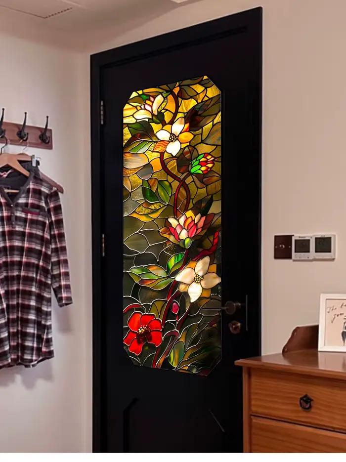 Vitrail d'église, film étanche, protection solaire, enlèvement de fenêtre, gIslande électrostatique de porte, sans colle, autocollants de fleurs