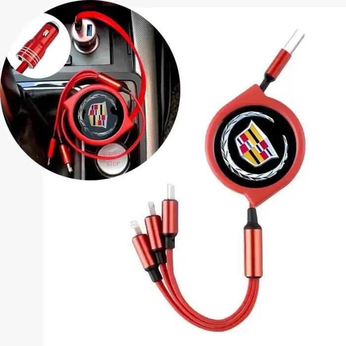 Câble de chargement rapide 3 en 1 pour téléphone portable et voiture multifonctionnel Blanc Gris Rouge Noir pour Cadillac ATS BLS CT4 CT5 CT6 CTS ESCALADE EXT SLR SLS SRX STS XLR XT4 XT5 XT6 XTS