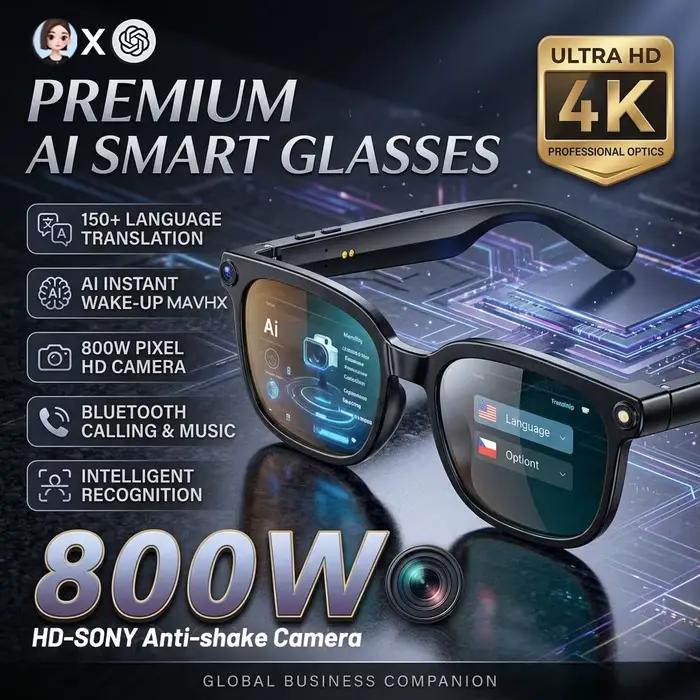 Lunettes Intelligentes 4K 8MP 2026 pour Hommes et Femmes avec Caméra HD, Traduction 150+ Langues, ChatGPT, Enregistrement Vidéo Wi-Fi et Appel Audio Bluetooth