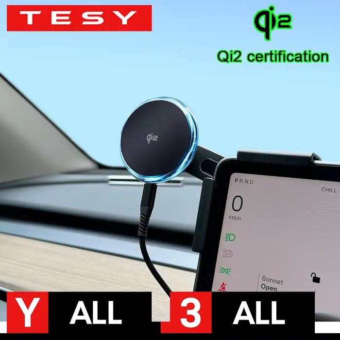 Support de téléphone magnétique sans fil TESY Qi2 15W compatible avec MagSafe pour Tesla Model YL Y Juniper 3 Highland