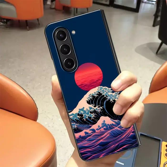 Coque arrière créative motif vagues océaniques pour Samsung Galaxy Z Fold 7 6 5 4 3 ZFold3 ZFold4 ZFold5 ZFold7 ZFold6