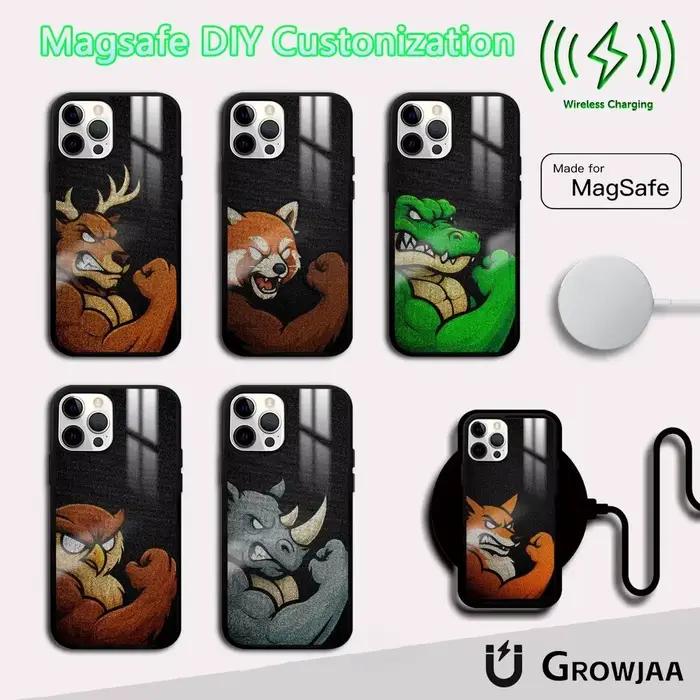 Coque de téléphone avec animaux amusants, élan, rhinocéros, pour iPhone 16 15 14 13 12 11 Pro Max Plus, Mini miroir Magsafe, couverture magnétique sans fil
