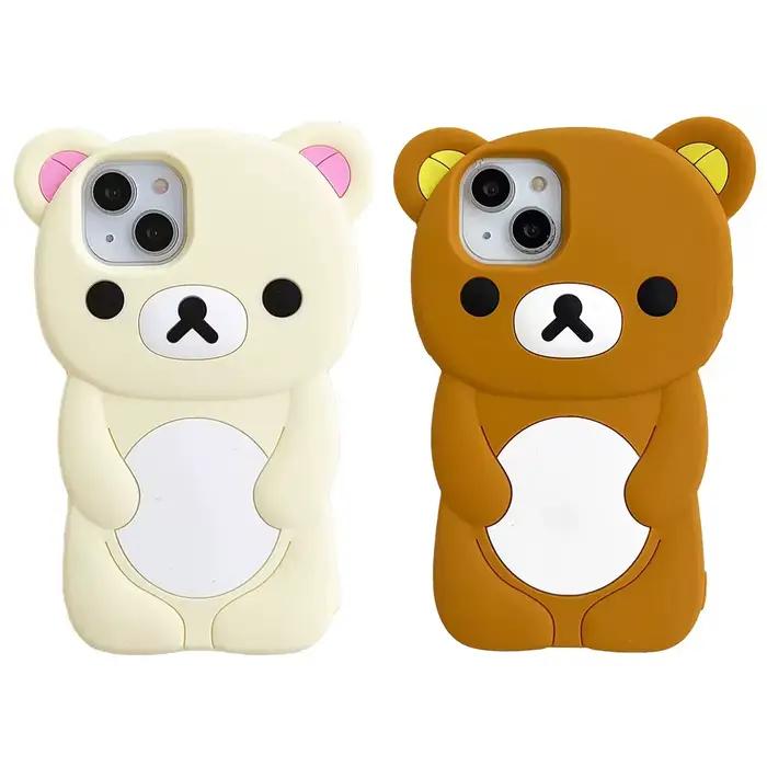 Coque souple en silicone Rilakkuma Bear pour iPhone 17 16 15 14 13 12 11 Pro Max mini Plus 6 7 8 design dessin animé protection douce et souple matériaux silicone couleur beige noir occassions spéciales cadeaux personnalisés