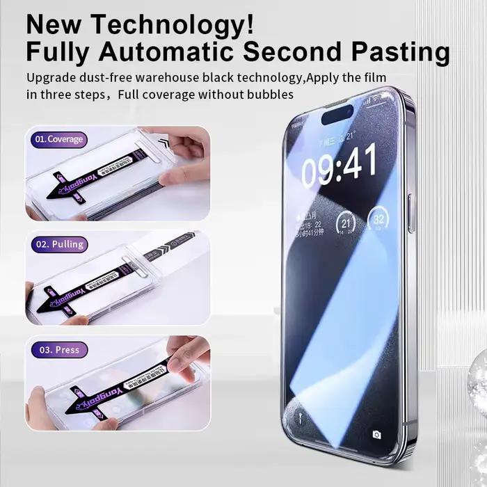 Protecteur d'écran en verre trempé Auto-Align pour iPhone 15 Pro Max 14 Plus 13 12 11 X XS XR 15Pro 14Pro
