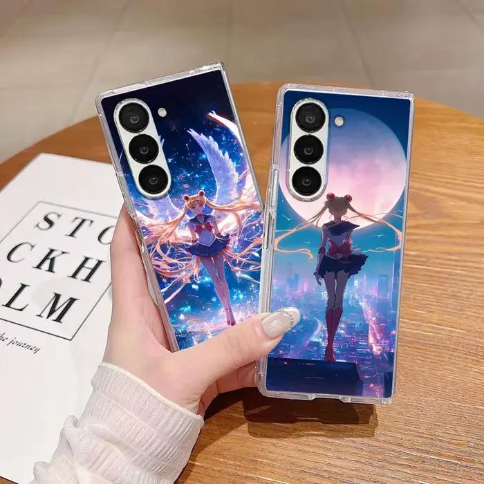 Coque de téléphone transparente souple pour Samsung Galaxy Z Fold 7 6 5 4 3 ZFold4 ZFold6 ZFold3 ZFold5 ZFold7 S-Sailor-Moons Sakura