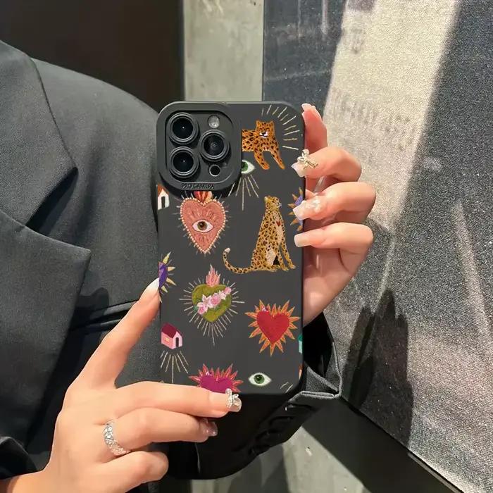 Coque de téléphone motif floral et yeux de léopard résistante aux chocs pour iPhone 17 13 11 12 14 15 16 Pro Max Plus 16E XR X XS occassions variées