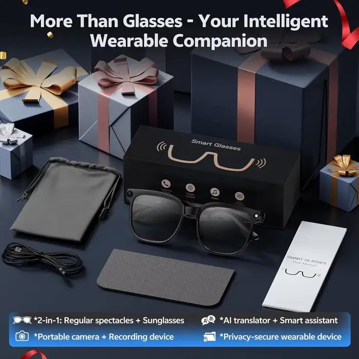 Lunettes Intelligentes 4K 8MP 2026 pour Hommes et Femmes avec Caméra HD, Traduction 150+ Langues, ChatGPT, Enregistrement Vidéo Wi-Fi et Appel Audio Bluetooth