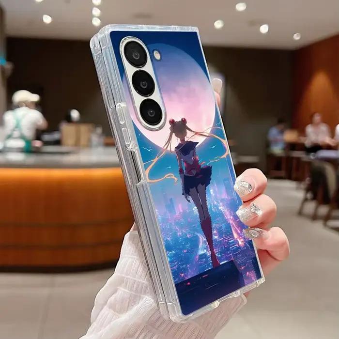 Coque de téléphone transparente souple pour Samsung Galaxy Z Fold 7 6 5 4 3 ZFold4 ZFold6 ZFold3 ZFold5 ZFold7 S-Sailor-Moons Sakura