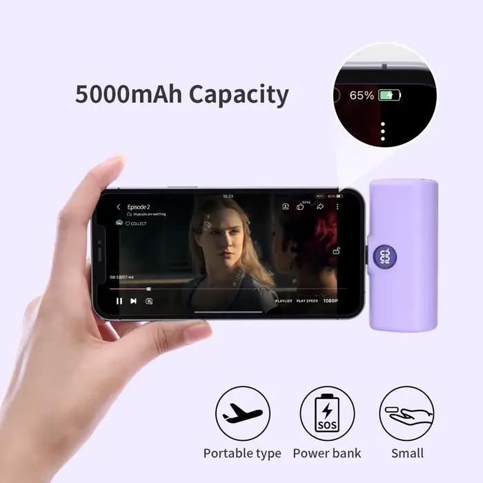 Batterie externe à charge rapide, chargeur portable, pack de batterie externe pour iPhone et Android, affichage numérique LED, mini powerbank 5000mAh