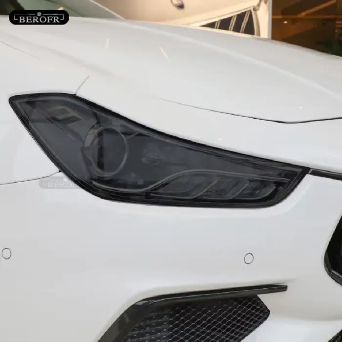 Film teinté de protection de la lumière du sauna de voiture, autocollant de protection en TPU transparent noir fumé pour MaserSauGhibl droante Quattroporte