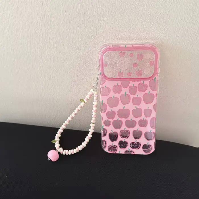 Coque de téléphone antichoc rose transparente avec paillettes et chaîne perlée pour iPhone 17 16 15 Pro Max