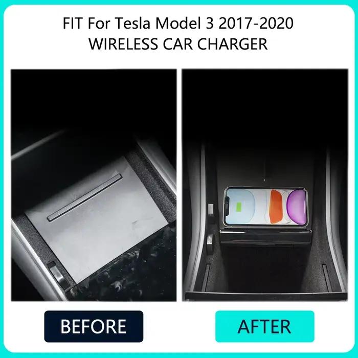 Chargeur sans fil pour Tesla Model 3 (avant juin 2020) compatible iPhone 15 Pro Max, charge rapide 15W, installation facile, tapis de console