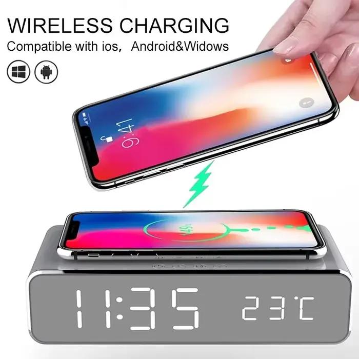 Chargeur sans fil pour iPhone et Samsung, réveil numérique LED, charge rapide, écouteurs Therye.com, chargeurs de téléphone, station S6
