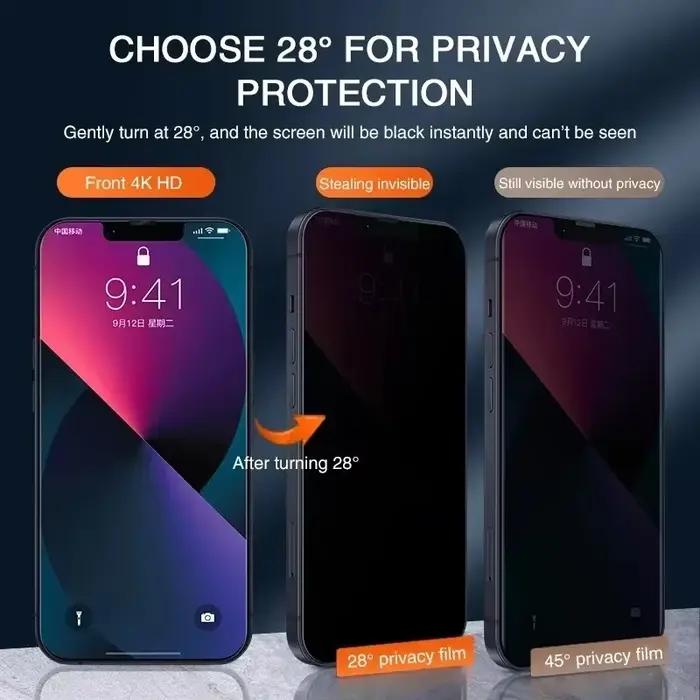 Protecteur d'écran de confidentialité pour iPhone 14 13 11 12 Pro Max Mini 8 Plus, verre trempé Anti-éblouissement, Anti-rayures, Anti-éclats, choix de couleurs