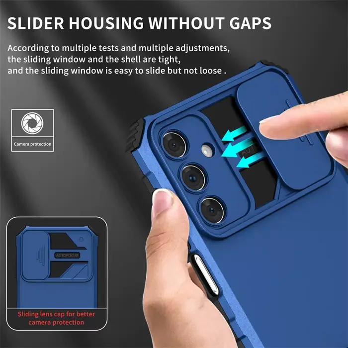Étui coulissant caméra lentille en ABS pour Samsung A15, protection anti-rayures et anti-poussière, style fashion/luxe/populaire/fonctionnel/militaire, idéal pour les amoureux de la technologie et de la mode