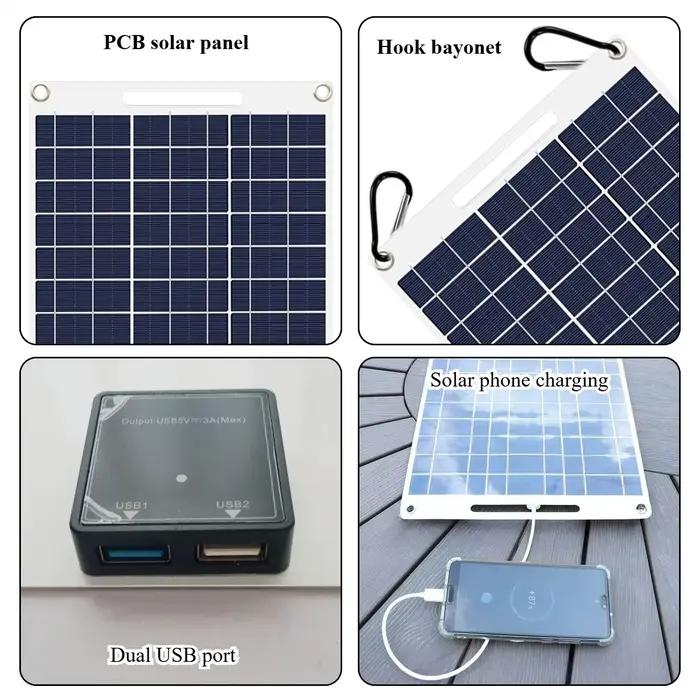 Chargeur solaire portable étanche double USB 5V à charge rapide, panneau solaire pour camping, randonnée, batterie externe d'urgence, chargeur de téléphone