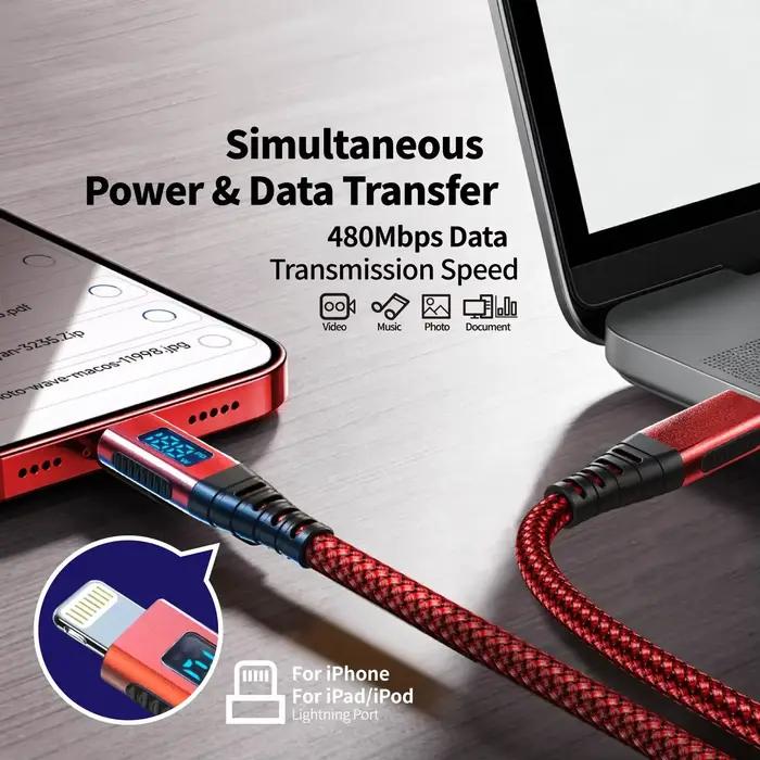 Câble de chargeur iPhone 6FT [certifié MFi] USB C vers Lightning, nylon tressé, charge rapide pour iPhone 14/13/12/11/SE/X/iPad - Rouge