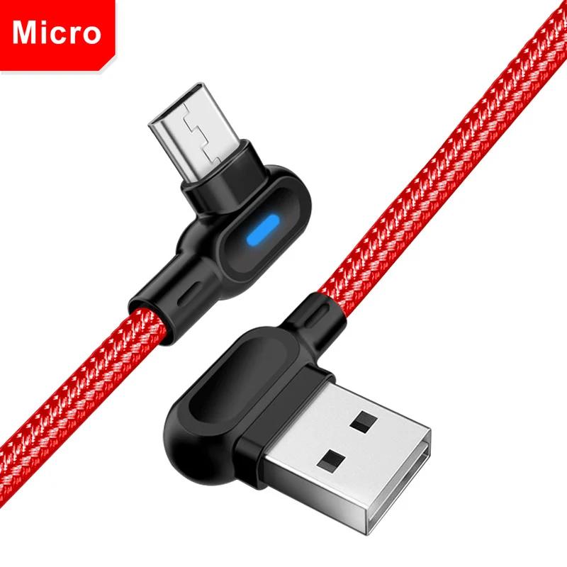 OLAF – câble USB Micro et Type C à Double coude, éclairage LED à 90 degrés, Charge rapide, compatibl