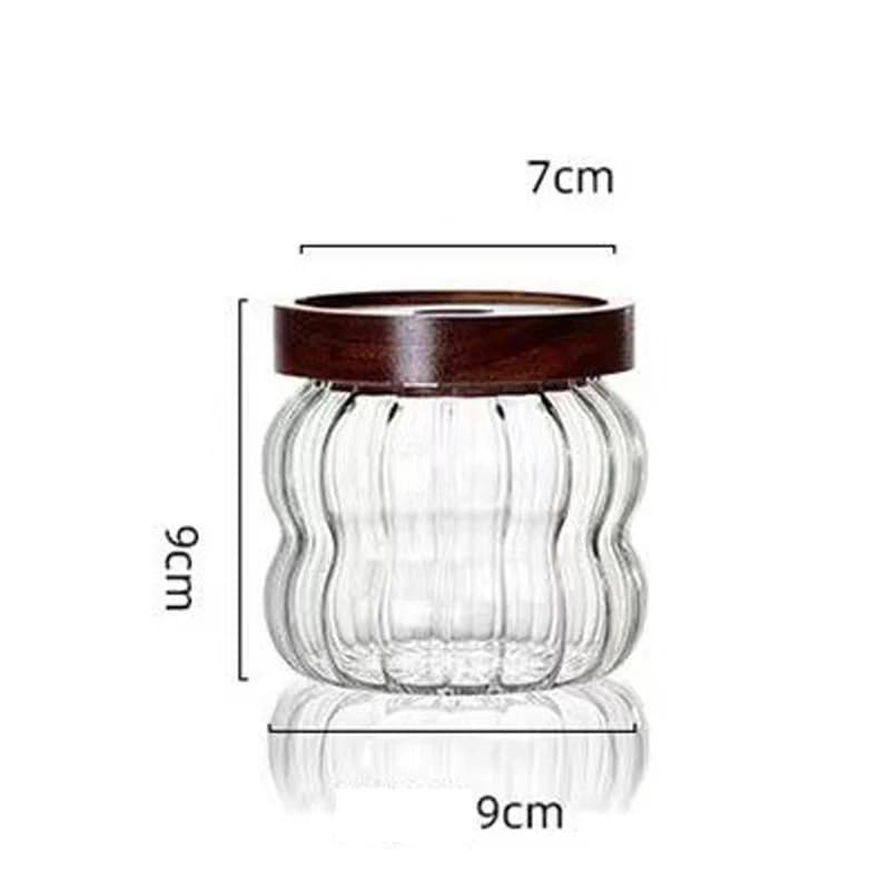 JUSTINLAU Bouteilles de rangement en verre rayées avec couvercle en bois, bocaux hermétiques pour th
