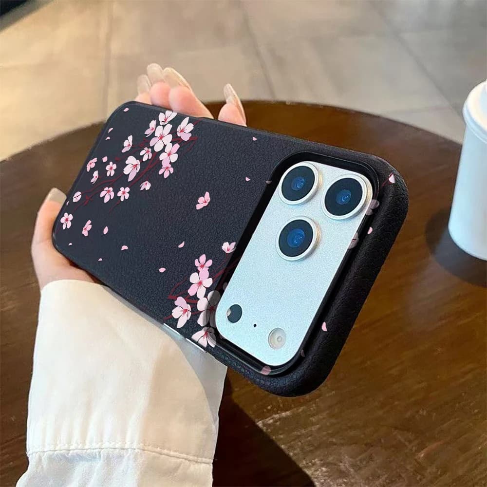 Coque de téléphone antichoc souple motif fleurs de pêcher roses pour iPhone 17 Pro, iPhone 16 Pro, 1