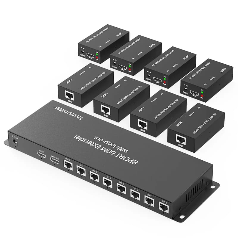 Répartiteur d'extension HDMI 1x8, 60M, 195 pieds sur Ethernet, câble Cat5e CAT6, répartiteur vidéo R