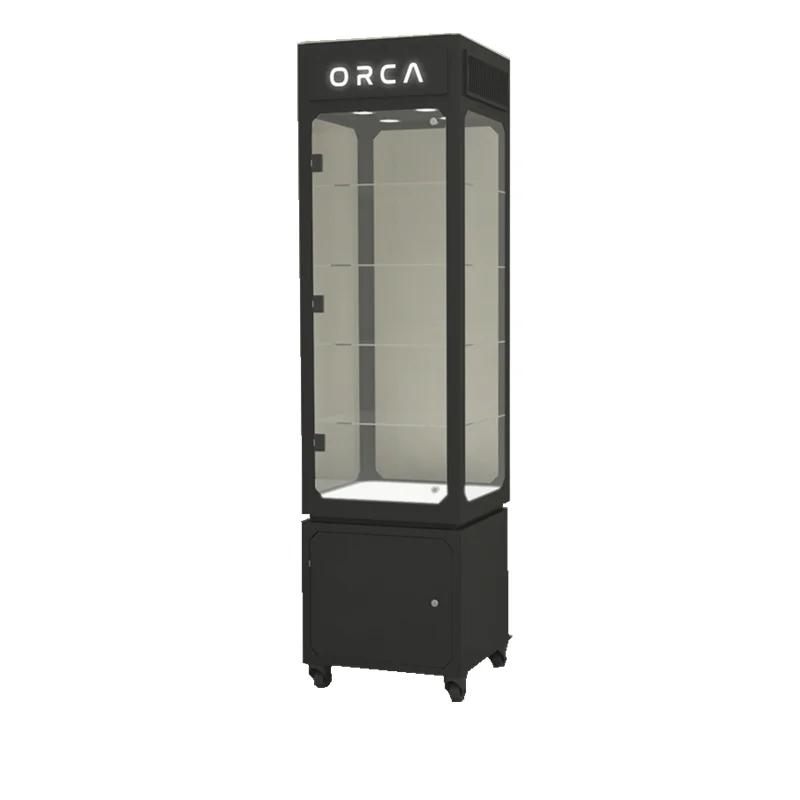 Vitrine de présentation en métal avec éclairage, porte en verre, présentoir à bijoux en acrylique, v