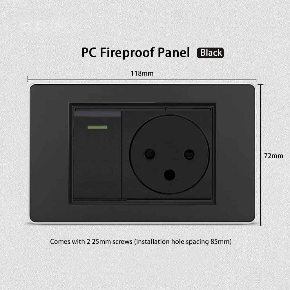 Prise murale électrique Melery 120*72mm en verre trempé 16A avec cadre en PC et ports USB 2100mA Typ