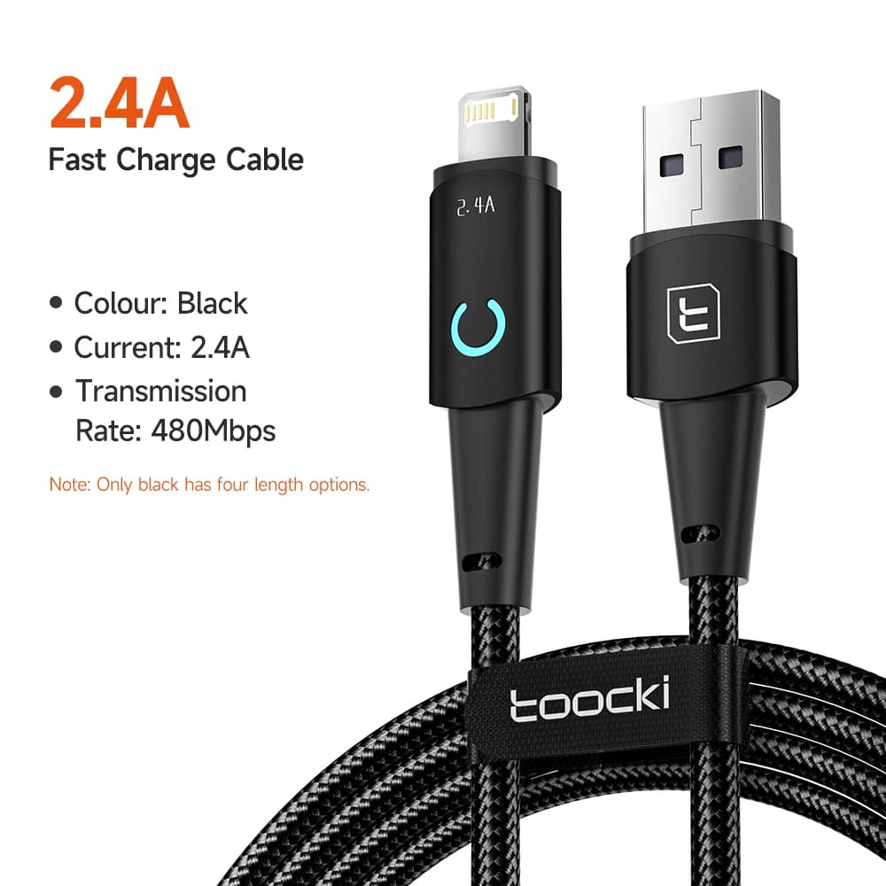 Toocki-Câble USB de pluie pour iPhone, charge rapide, fil de données, graphite A, iPhone 14 13 12 11