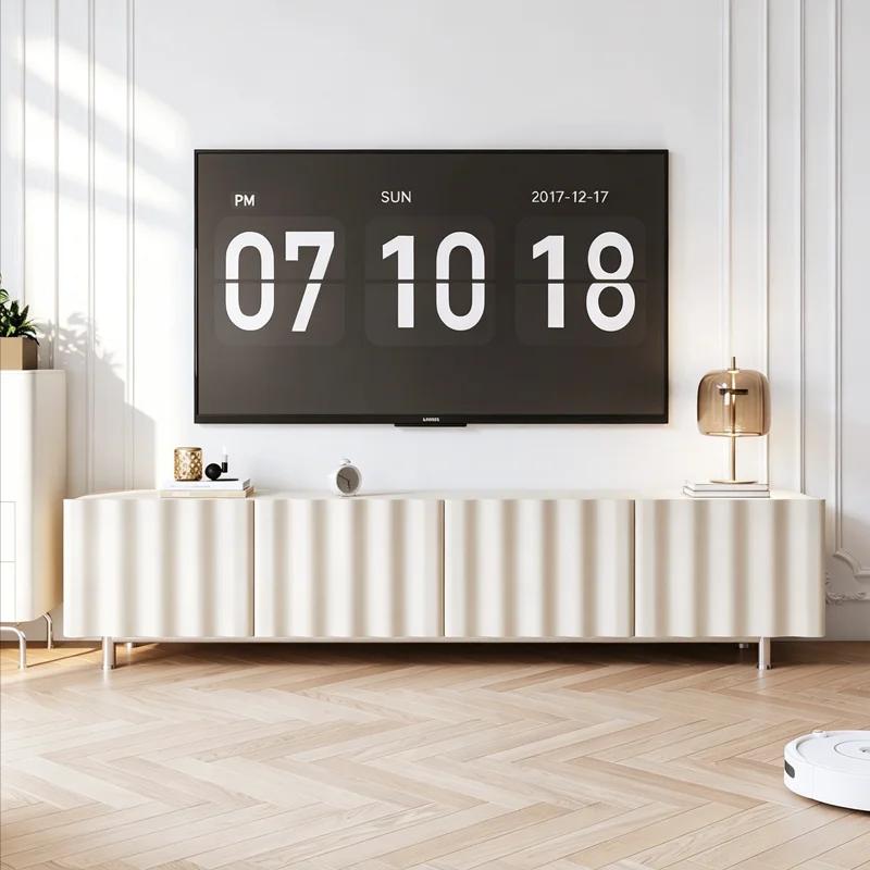 Meuble TV de sol moderne pour chambre à coucher, design blanc, long, style Mid-Century, Offre Spécia