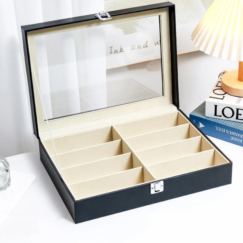 Boîte de rangement pour lunettes à 8 compartiments - Organisateur de lunettes de soleil en bois avec